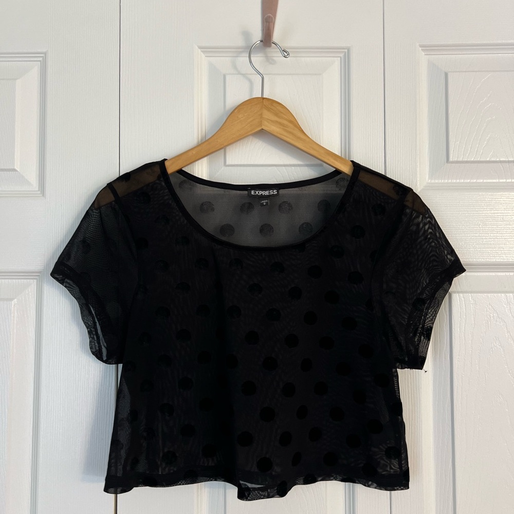 Express Sheer Cropped Polka Dot Shirt